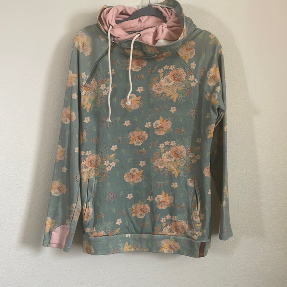 Size large floral, print, pull over hoodie